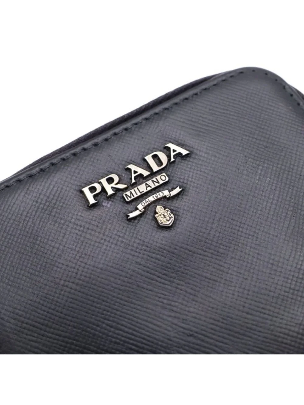 Prada Round Zip Leather Coin Case Black